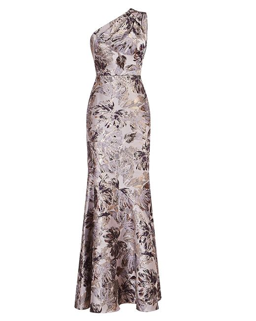 Kay Unger Gianella Metallic Jacquard One-Shoulder Gown