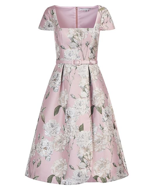 Kay Unger Mira Floral Jacquard Belted Midi-Dress