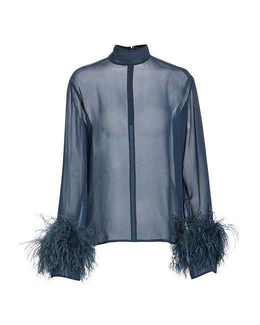 Lapointe Feather-Trimmed Satin Blouse