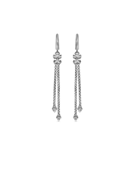 David Yurman Zig Zag Stax Chain Drop Earrings Sterling with Diamonds 66MM