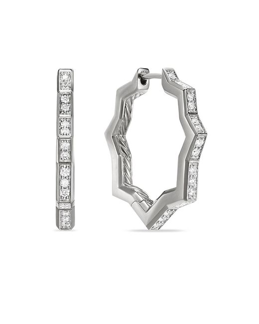 David Yurman Zig Zag Stax Hoop Earrings Sterling with Diamonds 22.8mm