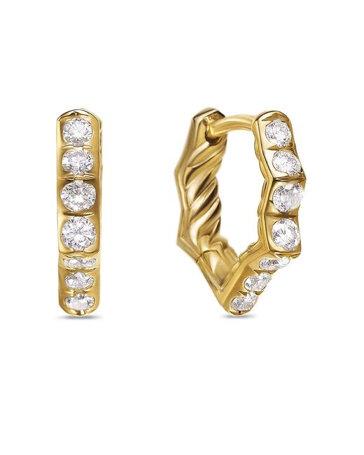 David Yurman Zig Zag Stax Huggie Hoop Earrings 18K Gold with Diamonds 13mm