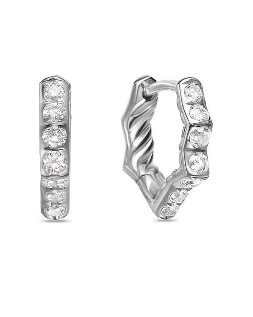 David Yurman Zig Zag Stax Huggie Hoop Earrings Sterling with Diamonds 13mm