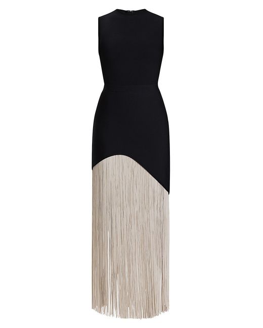 Hervé Léger Two-Tone Asymmetric Hem Fringe Gown Large