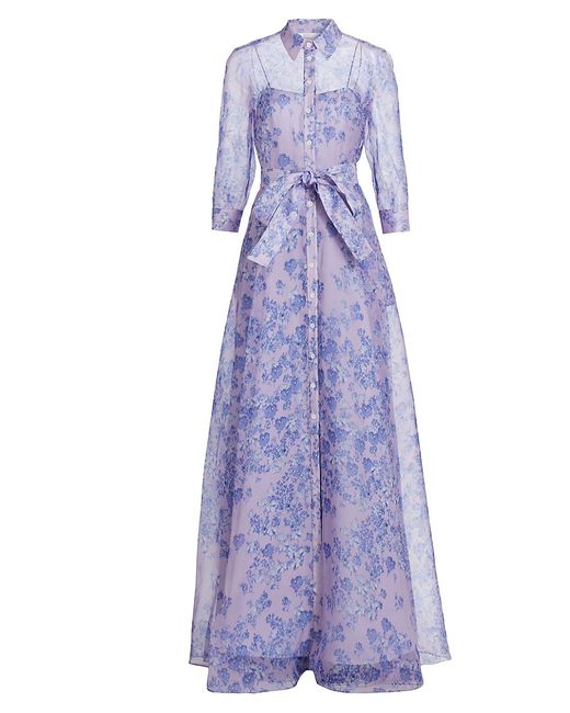 Carolina Herrera Belted Floral Trench Gown