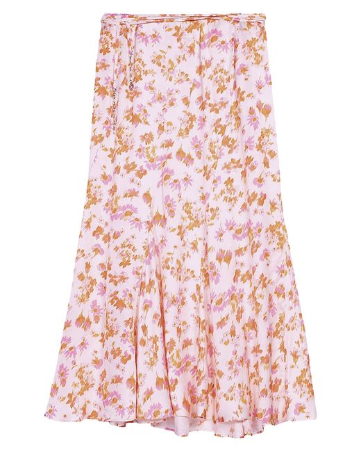 Maje Satin-Effect Floral Skirt