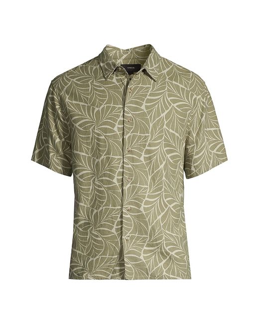 Vince Knotted Leaves Linen-Blend Button-Front Shirt Large