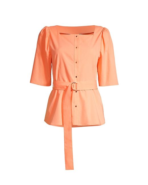 Misook Belted Button-Front Blouse