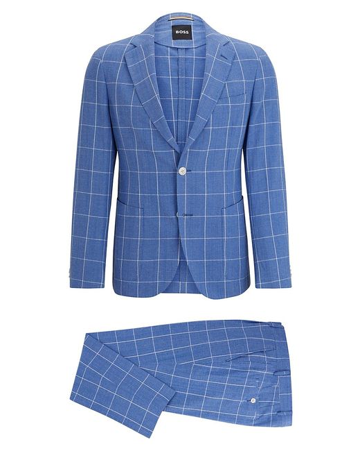 Boss Slim Fit Two Piece Suit Checked Material