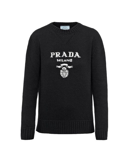 Prada Cashmere and Wool Logo Crew-Neck Sweater