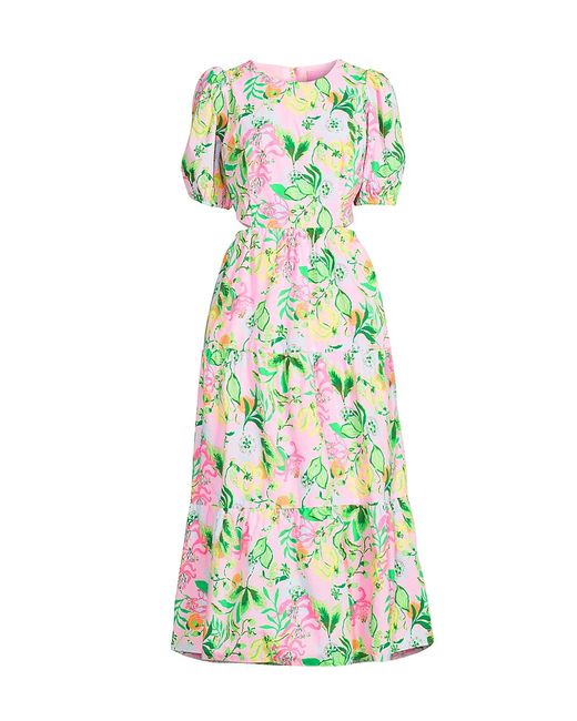 Lilly Pulitzer Lyssa Floral Cotton Midi-Dress 00
