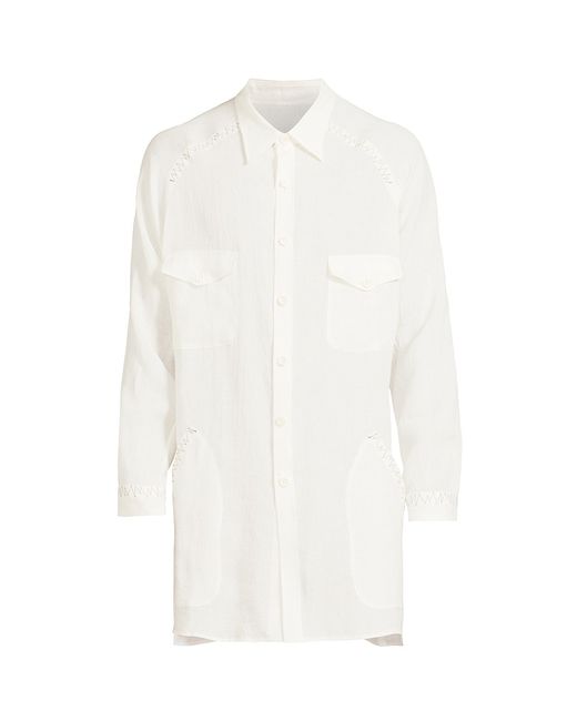 Yohji Yamamoto Zigzag Embroidered Linen Shirt Medium