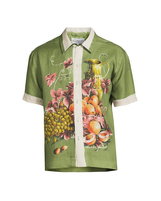 S.S.Daley Merry Ment Fruit Bowl Linen Button-Front Shirt Small