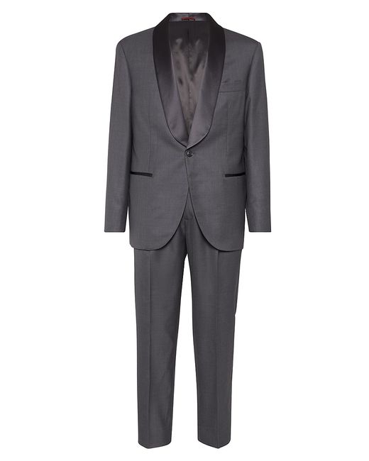 Brunello Cucinelli Lightweight Virgin Wool and Silk Twill Tuxedo with Shawl Lapel Jacket Pleated Trousers