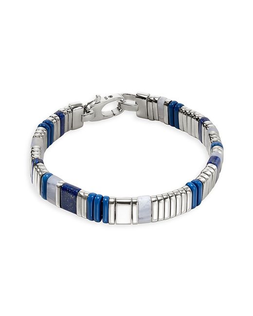 John Hardy Chain Classic Sterling Lapis Lazuli Blue Lace Agate Beaded Bracelet