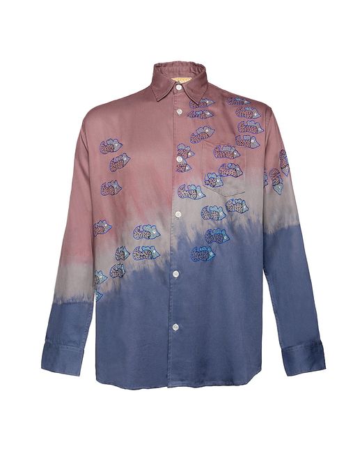 Glass Cypress Block-Dye Embroidered Button-Front Shirt Small