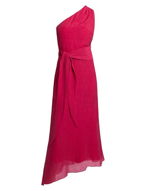 Santorelli Georgette Asymmetric One-Shoulder Midi-Dress