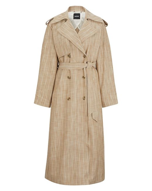 Boss Double-Breasted Trench Coat Pinstripe Material