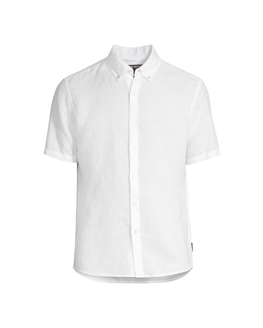 Michael Kors Linen-Blend Button-Down Slim-Fit Shirt Small