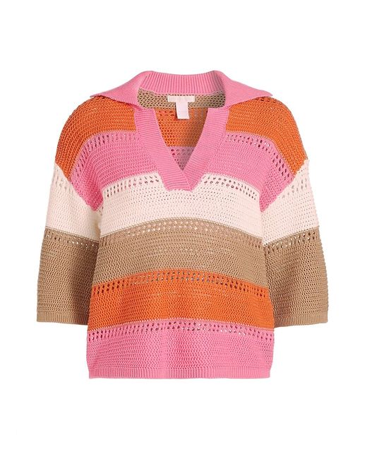 Design History Striped Crochet Polo Sweater