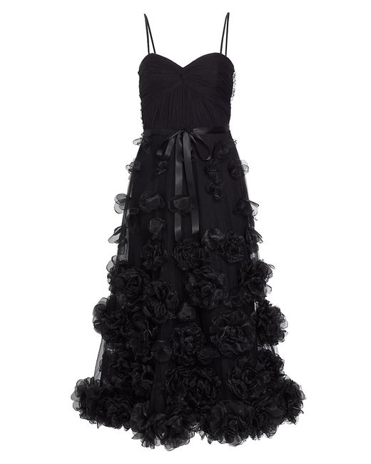 Marchesa Notte 3D Rose-Embellished Tulle Cocktail Gown