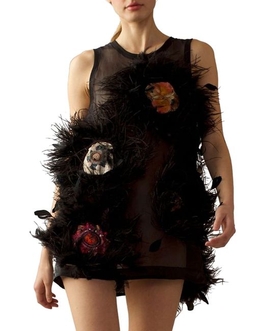 Cynthia Rowley Feather-Embellished Organza Minidress