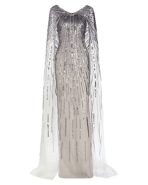 Pamella Roland Sequin-Embroidered Cape Gown