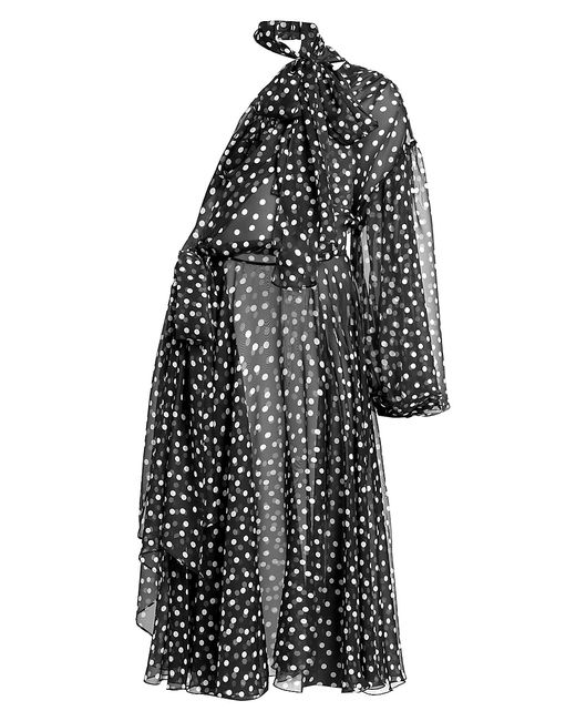 Dolce & Gabbana Sheer Polka Dot Silk One-Shoulder Midi Dress