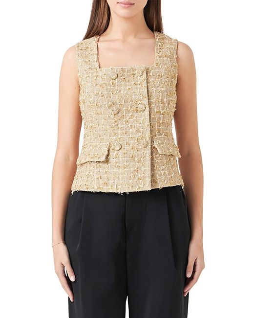 Endless Rose Tweed Double Button Top