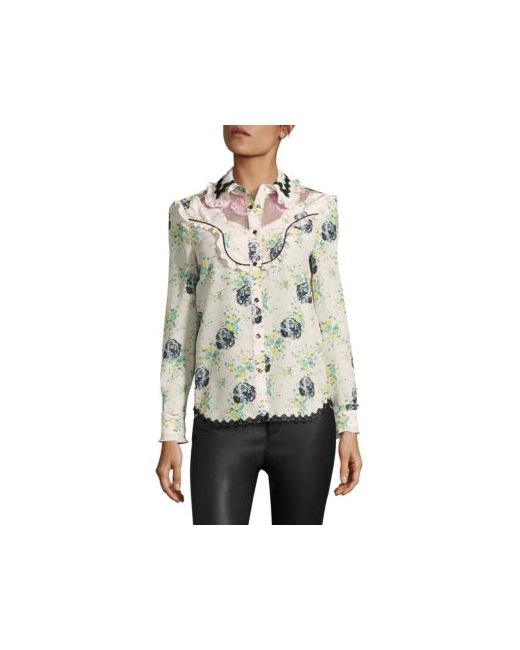 Coach Printed Silk Lace Western Blouse
