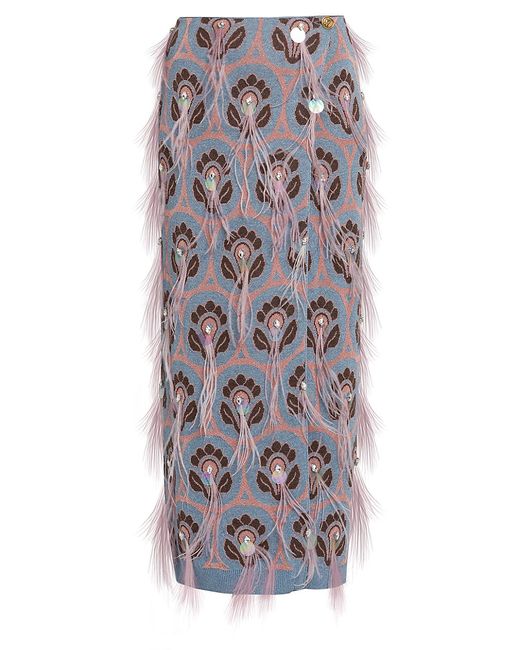 Etro Feather-Trimmed Knit Maxi Skirt