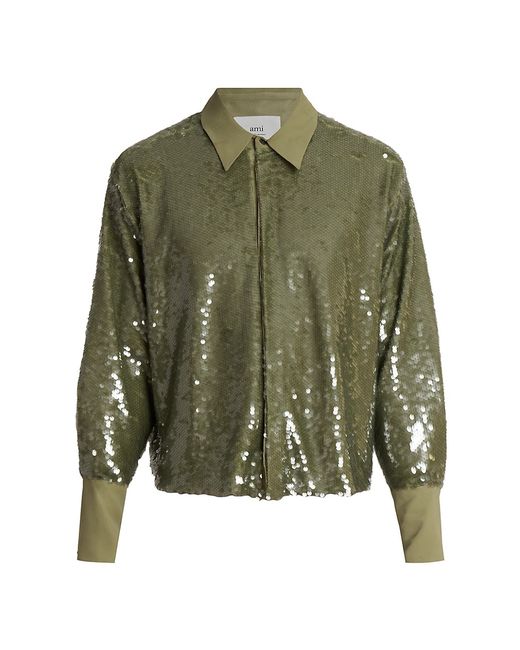 AMI Alexandre Mattiussi Sequin-Embroidered Silk Button-Front Shirt