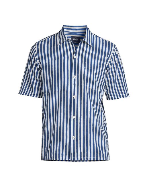Drake's Camp Collar Striped Short-Sleeve Shirt