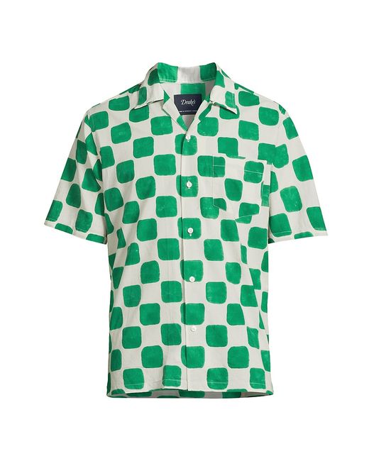Drake's Camp Collar Checkerboard Block Print Shirt