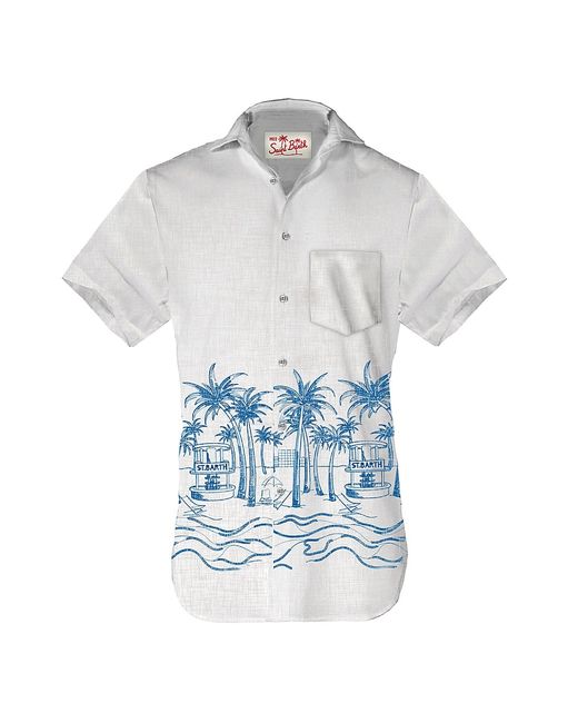 Mc2 Saint Barth Sifnos Riviera-Print Linen Short-Sleeve Shirt Small