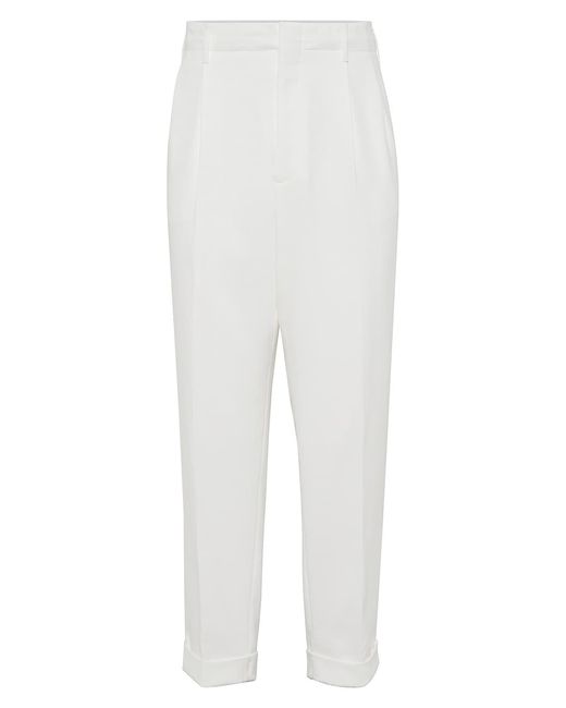 Brunello Cucinelli Crape Cotton Double Twill Relaxed Fit Trousers with Pleats