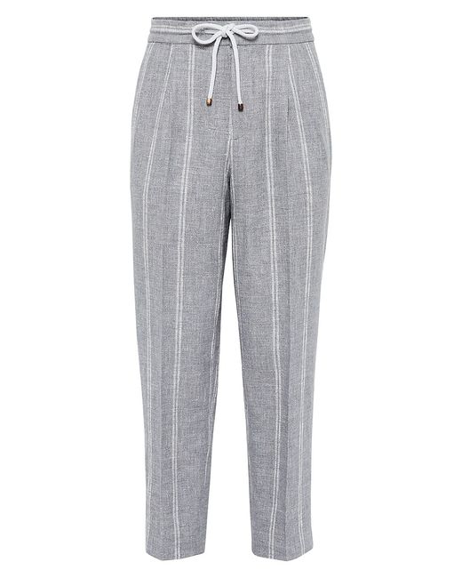 Brunello Cucinelli Double Chalk Stripe Leisure Fit Trousers with Drawstring