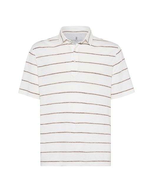 Brunello Cucinelli Striped Jersey Polo with Shirt Style Collar Large