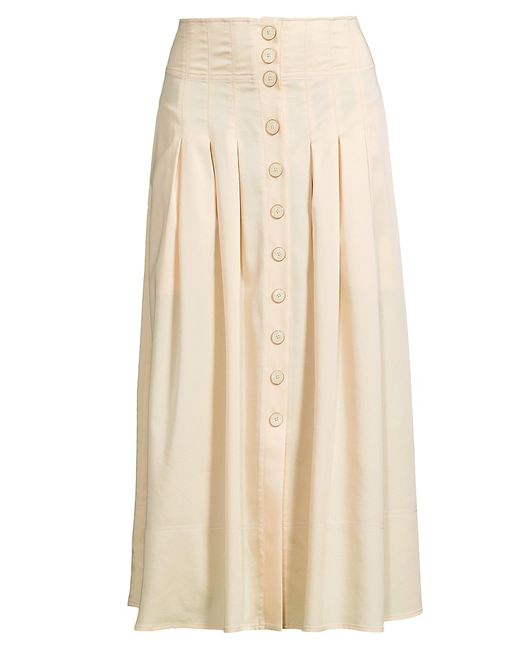 Misook Pleated Button-Front A-Line Midi-Skirt