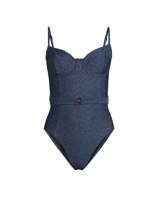 Milly Chevron Belted One-Piece Swimsuit