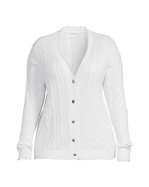 Minnie Rose Frayed Cable-Knit V-Neck Cardigan