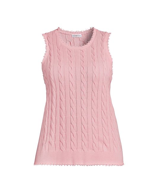 Minnie Rose Frayed Cable-Knit Sleeveless Top