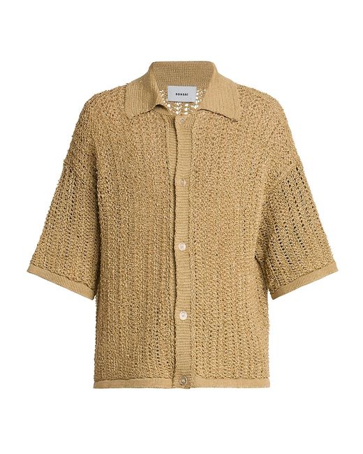 Bonsai Raffia Knit Button-Front Shirt Small