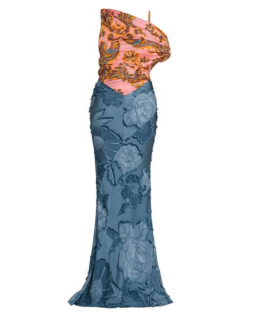 Etro Paisley Burnout Velvet One-Shoulder Gown