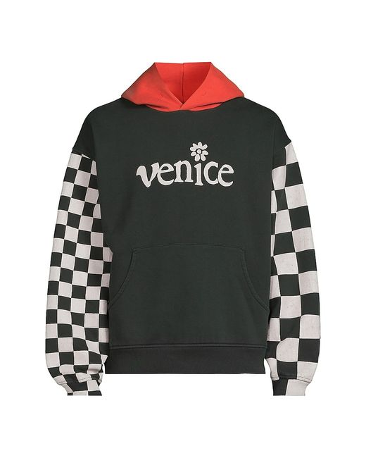 Erl Venice Check Cotton-Blend Hoodie Small