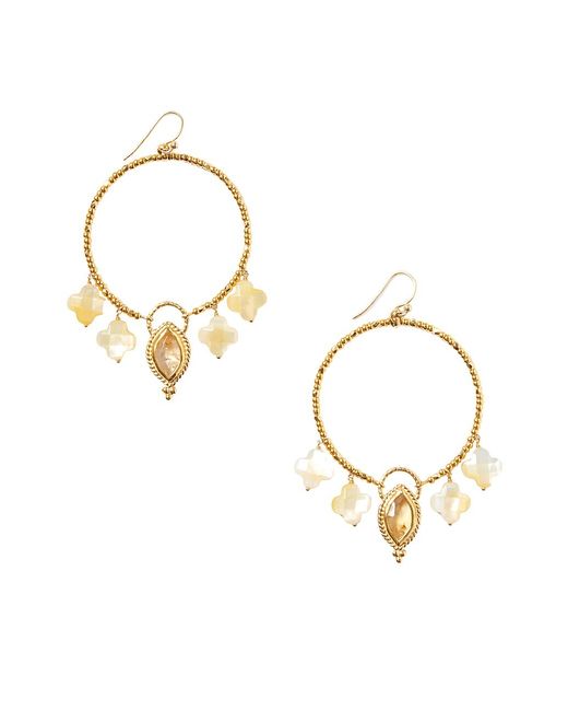 Chanluu 18K Gold-Plated Citrine Mother-Of-Pearl Clover Hoop Earrings