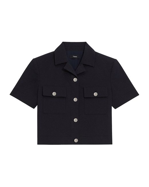 Theory Shrunke Cotton-Blend Button-Front Crop Shirt 00