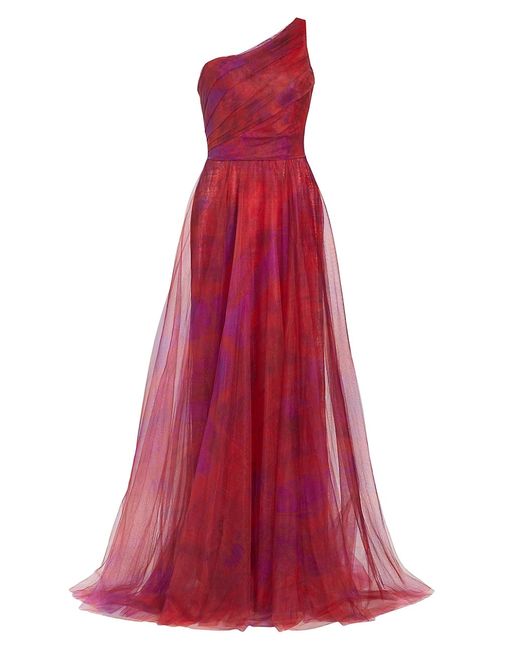 Rene Ruiz Collection Draped Printed One-Shoulder Gown