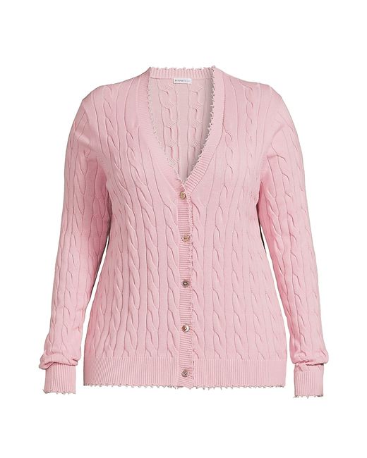 Minnie Rose, Plus Size Frayed Cable-Knit V-Neck Cardigan