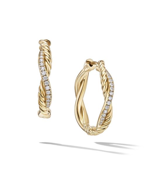 David Yurman Petite Infinity Hoop Earrings 18K Gold with Diamonds 17.3MM
